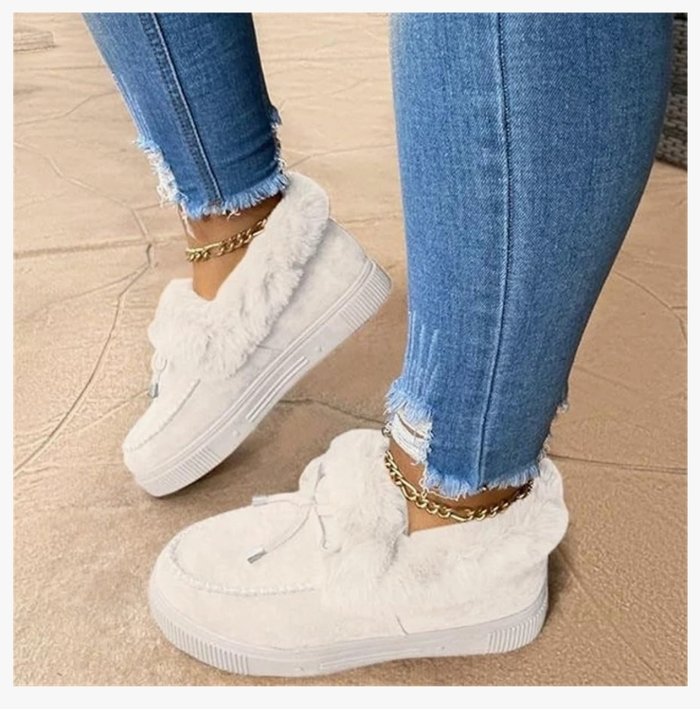 Women's White Fur Lined Slip-On Shoes